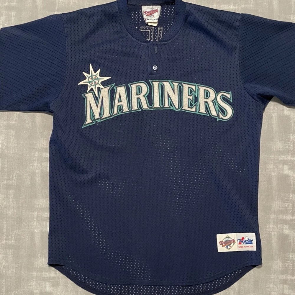 Vintage Majestic MLB Seattle Mariners Ken Griffey Jr BP Baseball Jersey.